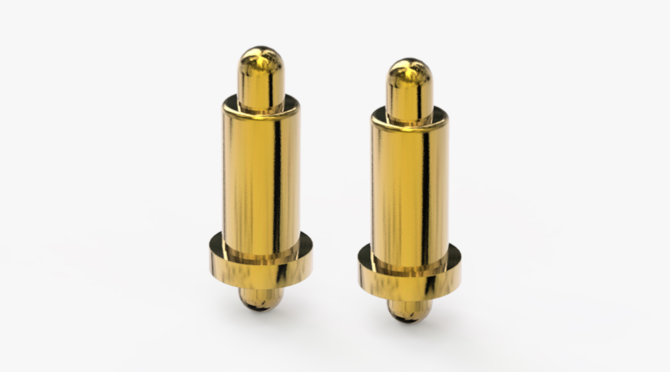 POGO PIN 雙頭式：電鍍黃銅Au1u，電壓12V，電流1A，彈力10000次+，工作溫度-30°~85°