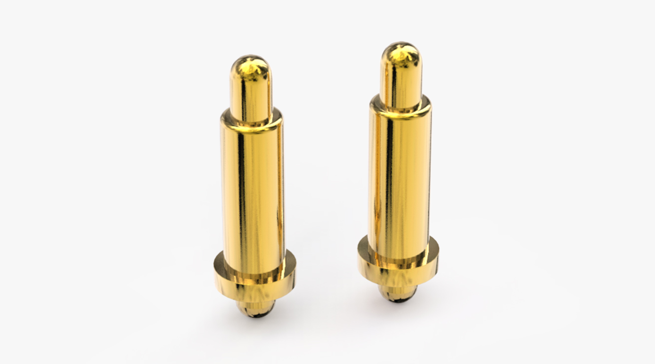 POGO PIN 雙頭式：電鍍黃銅Au1u，電壓12V，電流1A，彈力10000次+，工作溫度-40°~150°