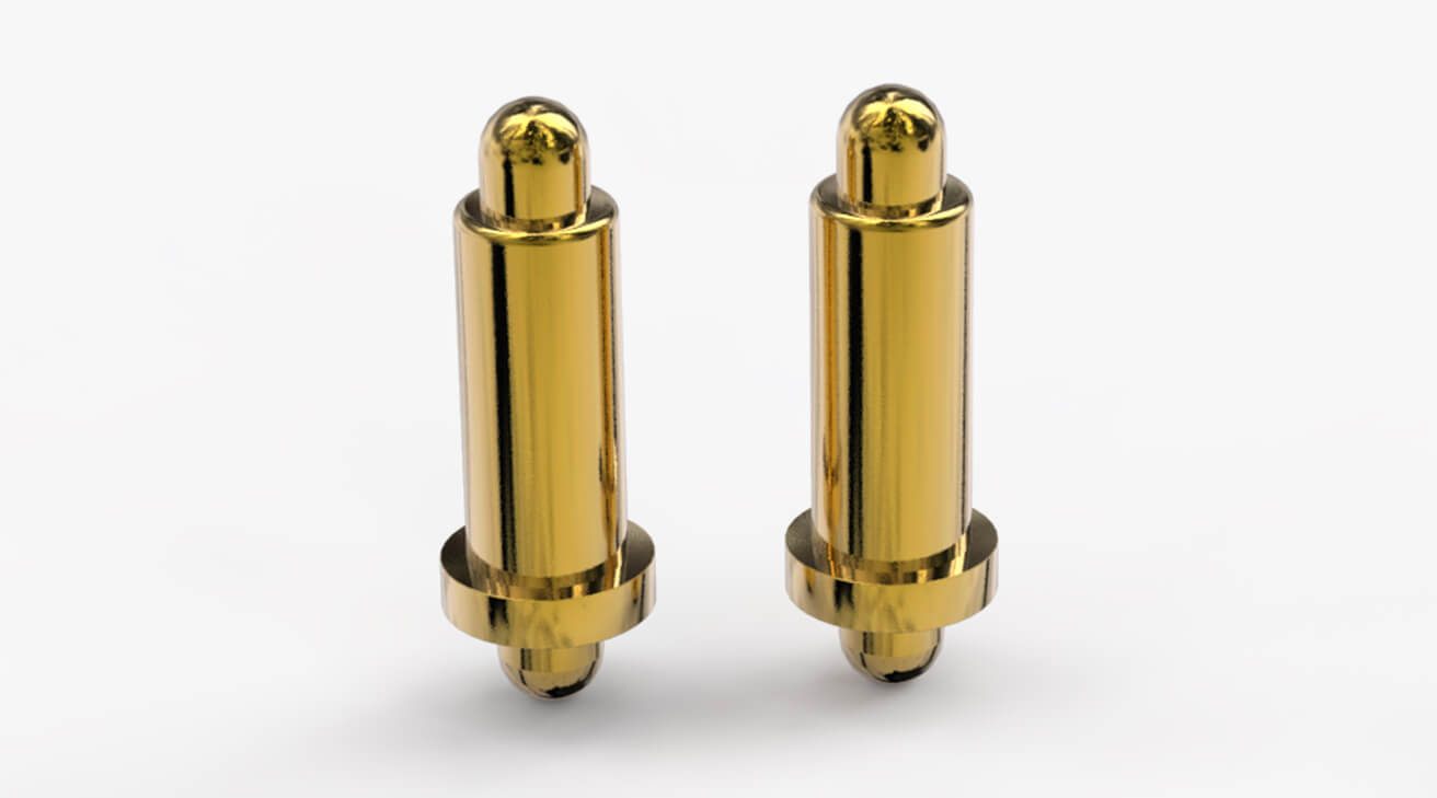 POGO PIN 雙頭式：電鍍黃銅Au1u，電壓12V，電流1A，彈力10000次+，工作溫度-40°~150°