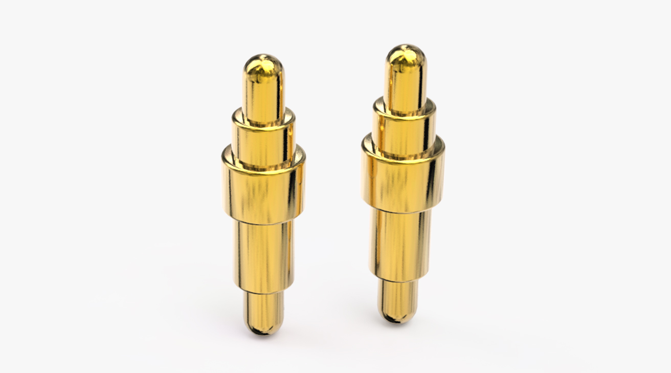 POGO PIN 雙頭式：電鍍黃銅Au1u，電壓12V，電流1A，彈力10000次+，工作溫度-40°~150°