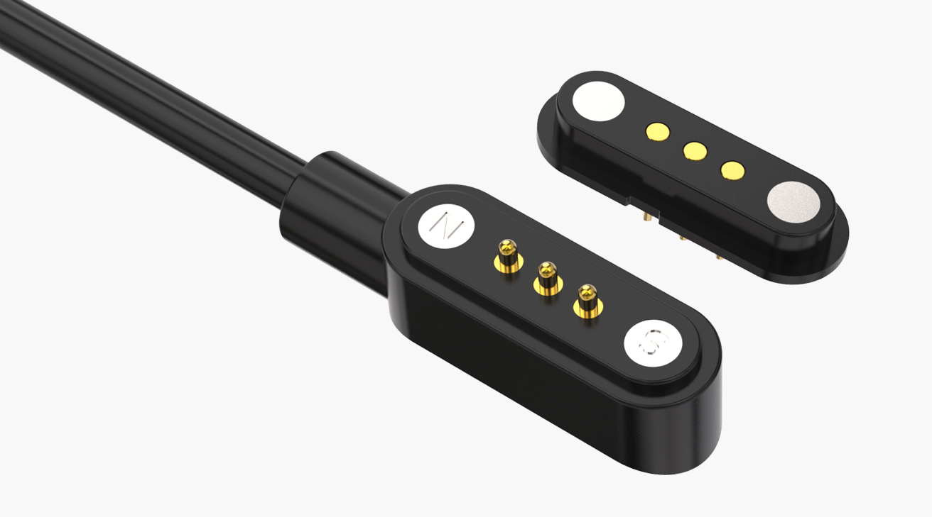 磁吸數(shù)據(jù)線 HT磁性系列：3PIN，電鍍黃銅Au3u，電壓5V，電流2A，工作行程0.6mm:60gfMax，彈力壽命10000次+，工作溫度-30°~85° 