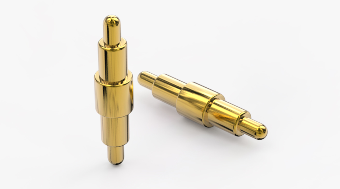 POGO PIN 雙頭式：電鍍黃銅Au1u，電壓12V，電流1A，彈力10000次+，工作溫度-40°~150°