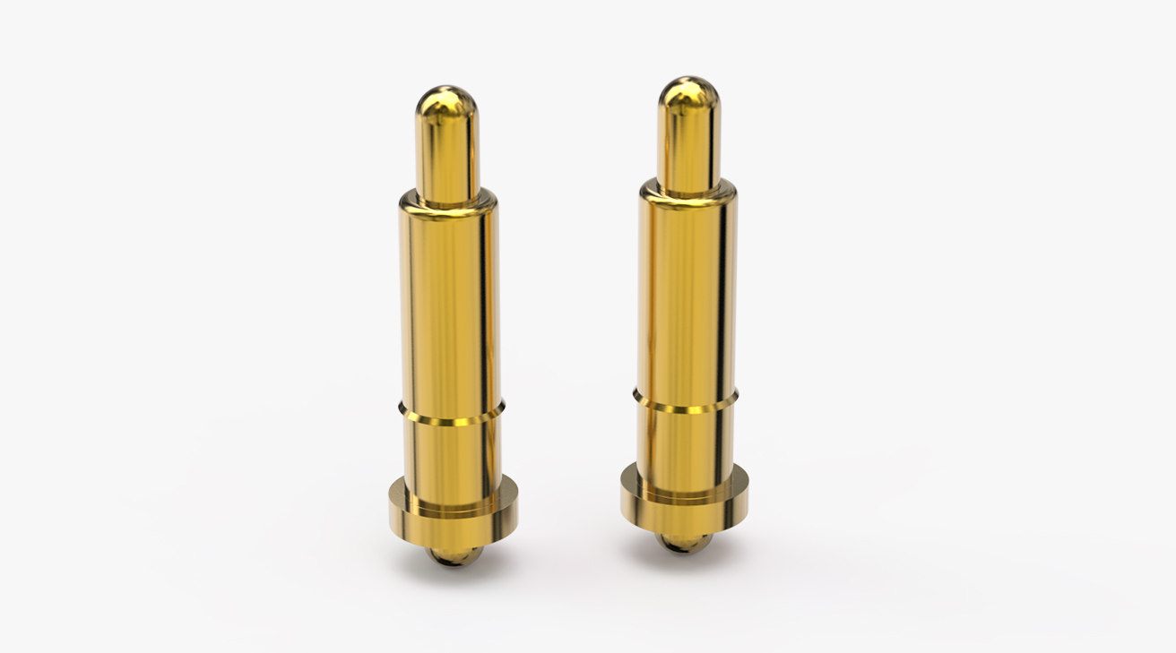 POGO PIN 雙頭式：電鍍黃銅Au1u，電壓12V，電流1A，彈力10000次+，工作溫度-40°~150°