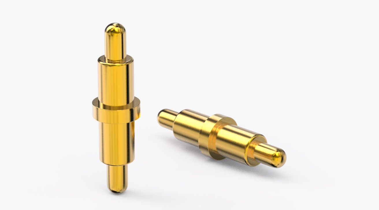 POGO PIN 雙頭式：電鍍黃銅Au1u，電壓12V，電流1A，彈力10000次+，工作溫度-40°~150°
