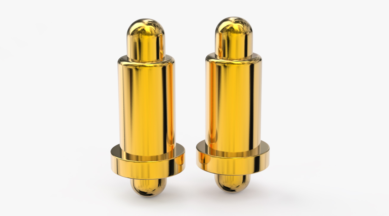 POGO PIN 雙頭式：電鍍黃銅Au1u，電壓12V，電流1A，彈力10000次+，工作溫度-40°~150°