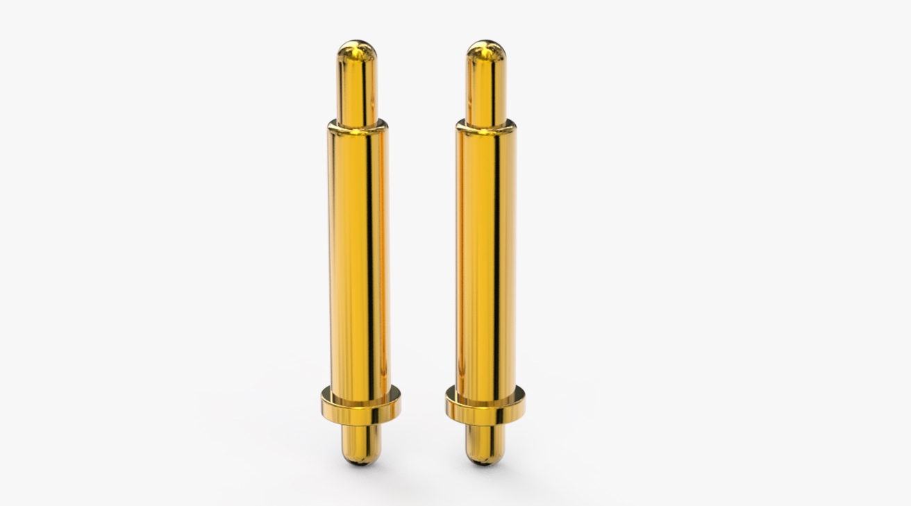 POGO PIN 雙頭式：電鍍黃銅Au1u，電壓12V，電流1A，彈力10000次+，工作溫度-40°~150°
