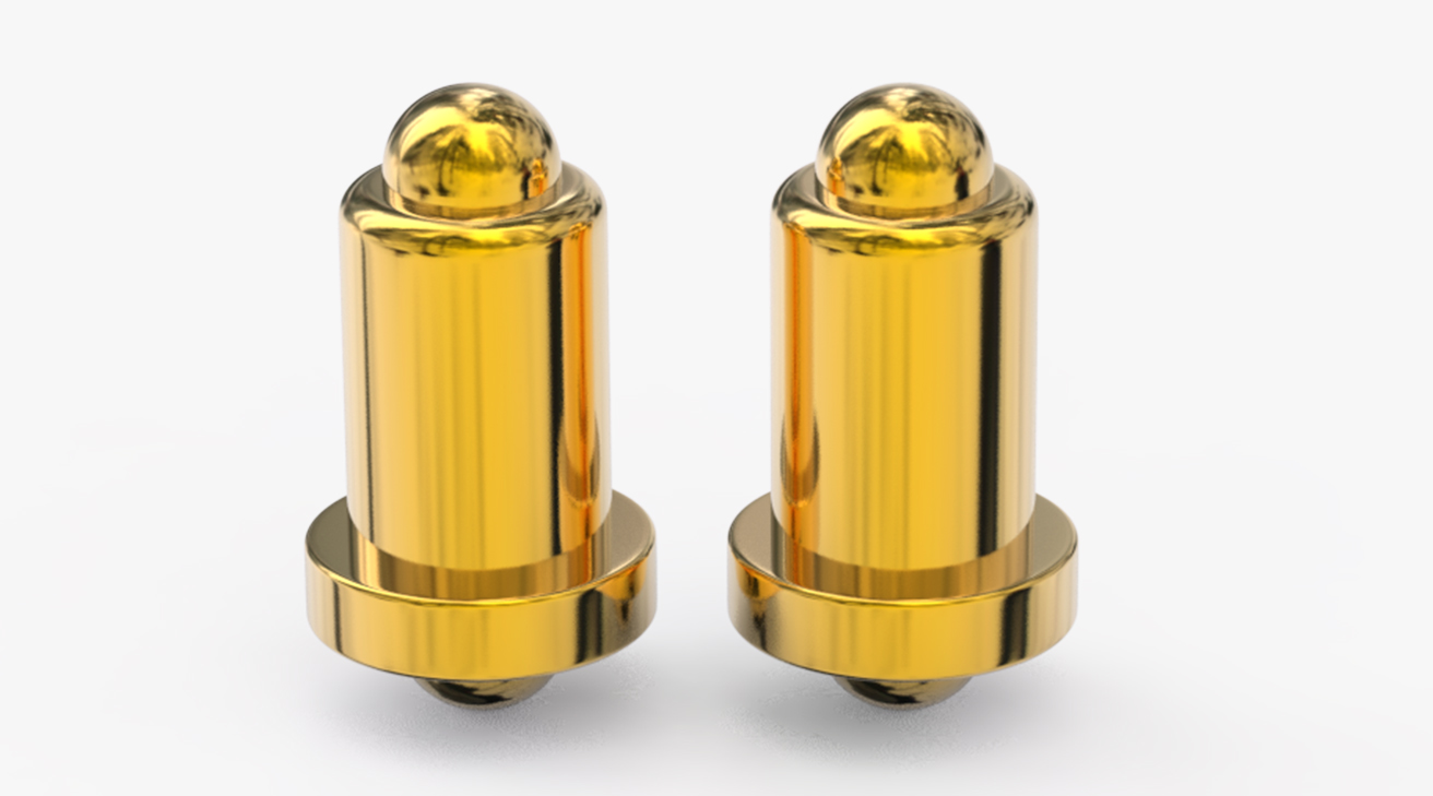 POGO PIN 雙頭式：電鍍黃銅Au1u，電壓12V，電流1A，彈力10000次+，工作溫度-40°~150°